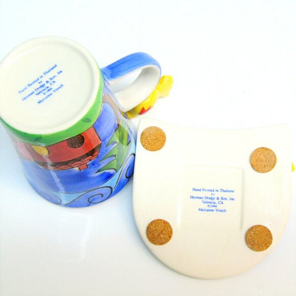 Herman Dodge & Son Coffee Mug Saucer Set Yellow Bird Tea Cup Coaster Plate Blue - Picture 5 of 8